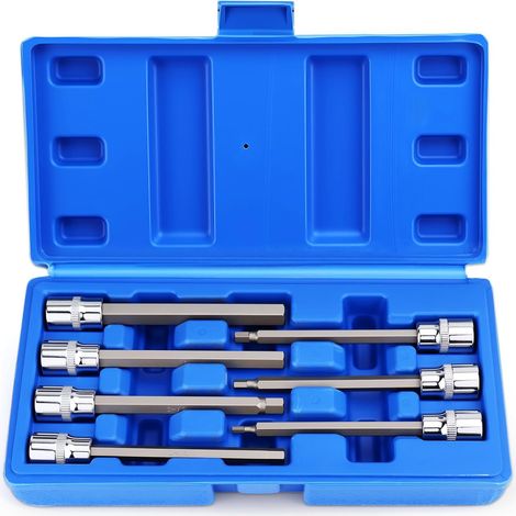 7-teiliger 3/8"-sechskant-steckschlüsselsatz (3-10 Mm) In Cr-v Mit Aufbewahrungskoffer Für Schlagschrauber Und Drehmomentschlüssel