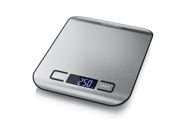 Arendo Edelstahl Küchenwaage - 18 x 14 cm - bis 5 kg Messgenauigkeit 1 g Weißes LED Display