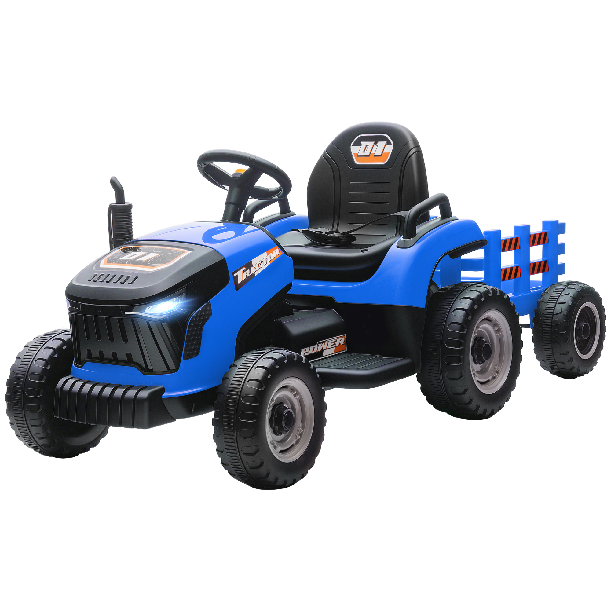 Blauer Elektrischer Kindertraktor 139x58x55cm Mit Abnehmbarem Anhänger, 2,4-ghz-fernsteuerung