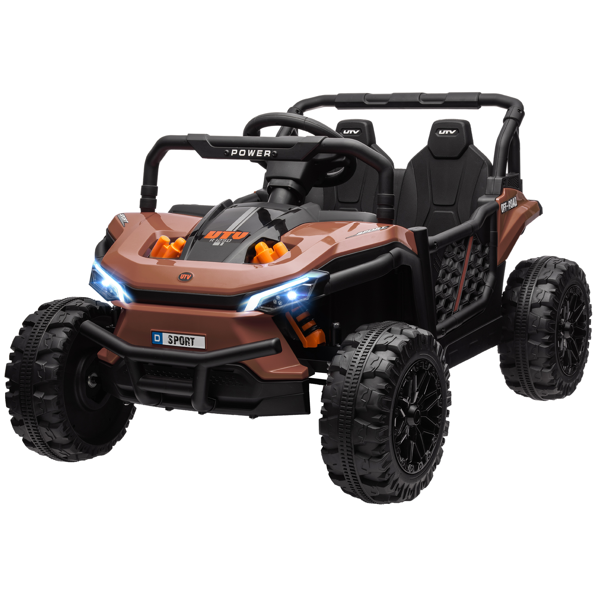 Elektrisches Kinder-utv-geländefahrzeug, 2,4 Ghz, 2 Motoren, 103 X 69 X 59 Cm, Braun