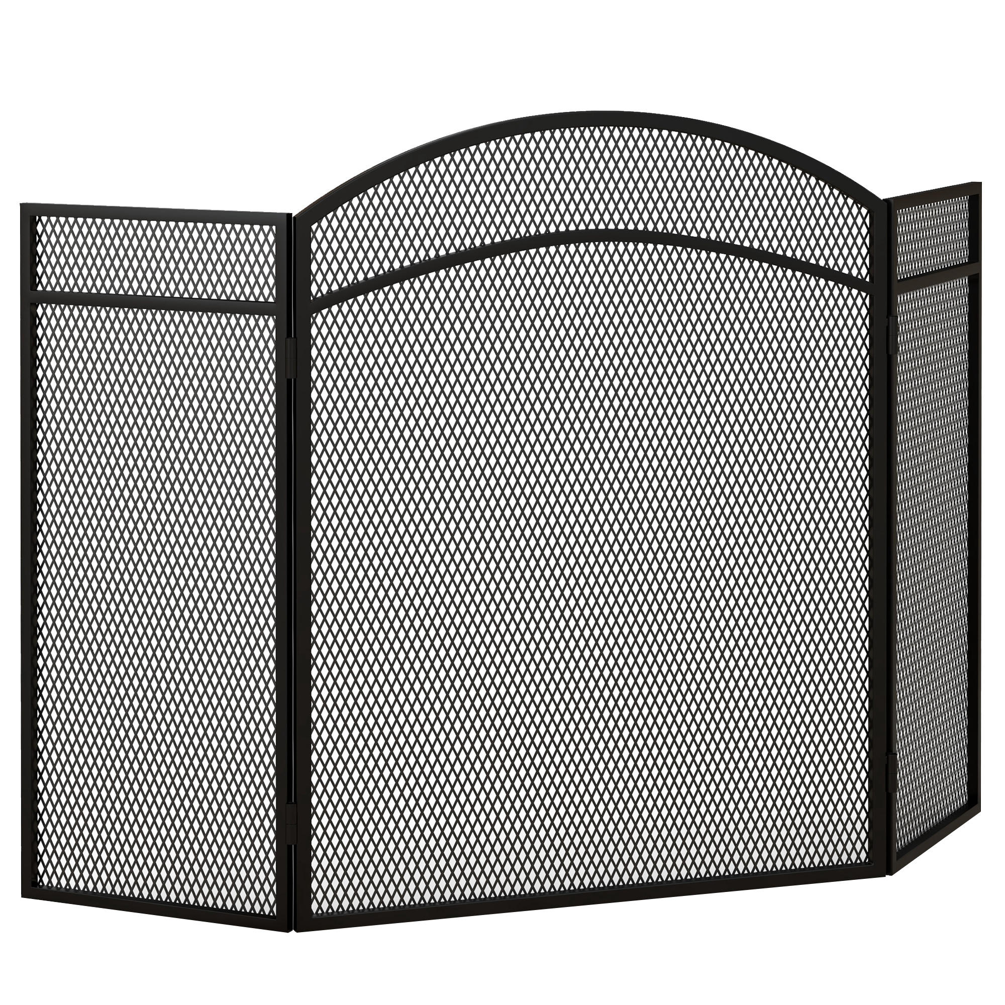 Faltbarer, Dreiteiliger Funkenschutz Mit Chevron-muster, 96 X 1 X 60 Cm, Schwarzes Metall