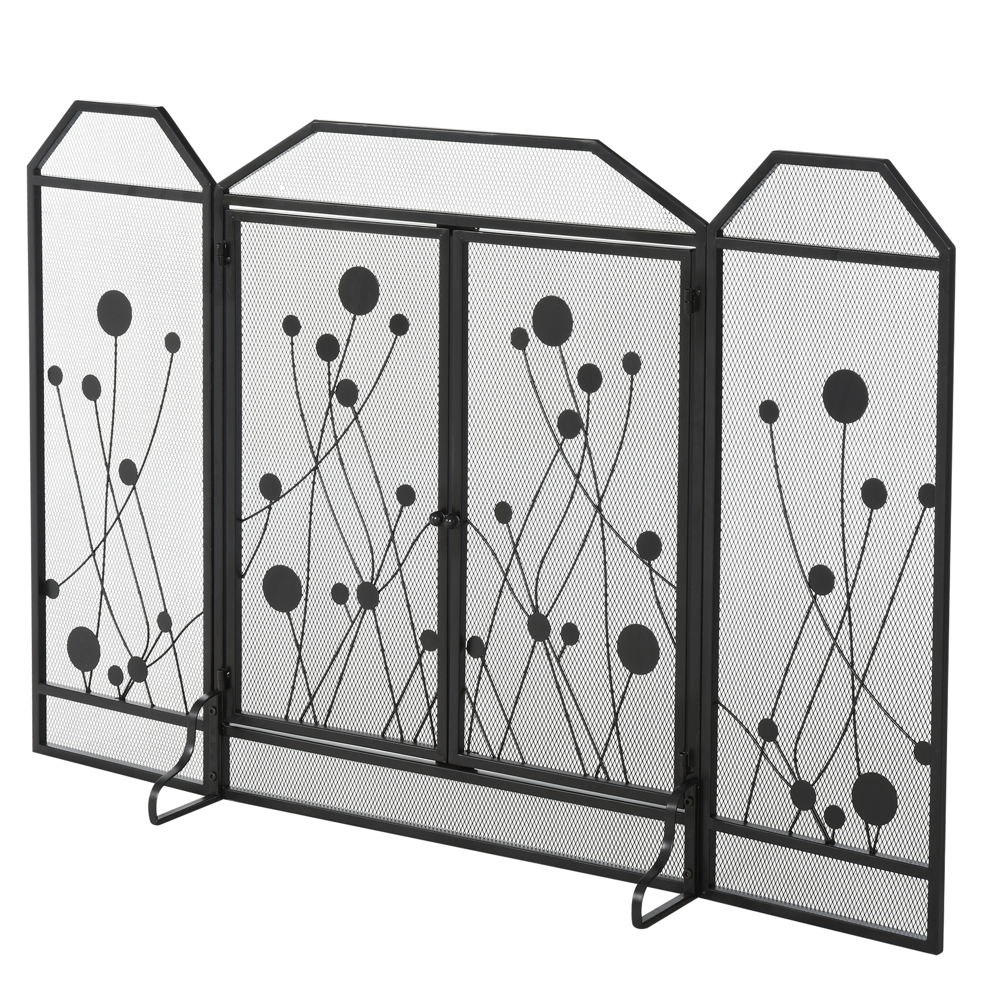 Faltbarer Kaminschutz Aus Stahl Und Schwarzem Metall, 2 Türen Mit Magnetverschluss, 125 X 80 Cm