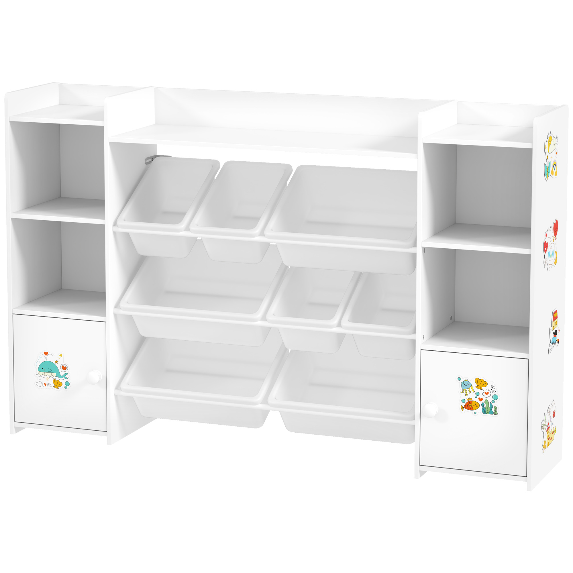 Kinderaufbewahrungseinheit Mit 8 Herausnehmbaren Boxen, 140 X 30 X 90 Cm, Weiß