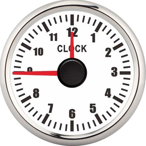 2-zoll-universal-uhr (0-12 Stunden) Mit Roter Hintergrundbeleuchtung, 12 V/24 V, Für Auto, Boot Und Yacht, Weißes Zifferblatt, Silberner Rahmen
