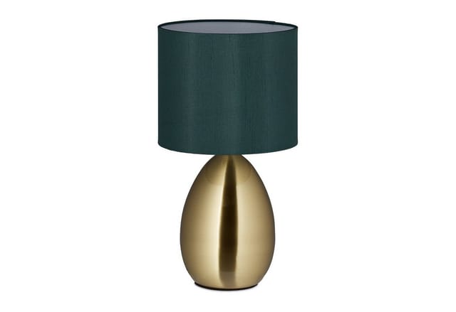 Nachttischlampe mit Touch, moderne Tischlampe, HxD: 34x18 cm, E14, Tischlampe mit Stoffschirm, gold/dunkelgrün - Relaxdays