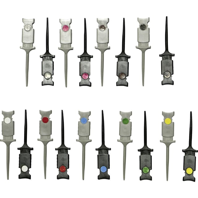 Voltcraft - Mini Klemmprüfspitzen Steckanschluss 0.64 mm cat i Schwarz, Rot, Braun, Grün, Gelb, Viole