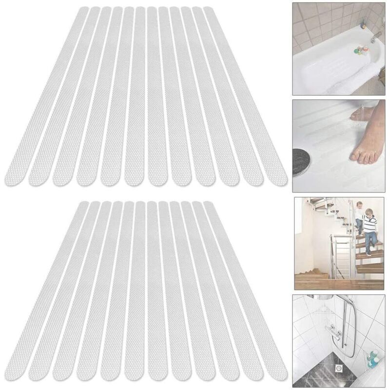 Packung Mit 24 Transparenten, Selbstklebenden Antirutschstreifen – 2 X 38 Cm – Flexibles Peva-material – Heißwasserbeständig