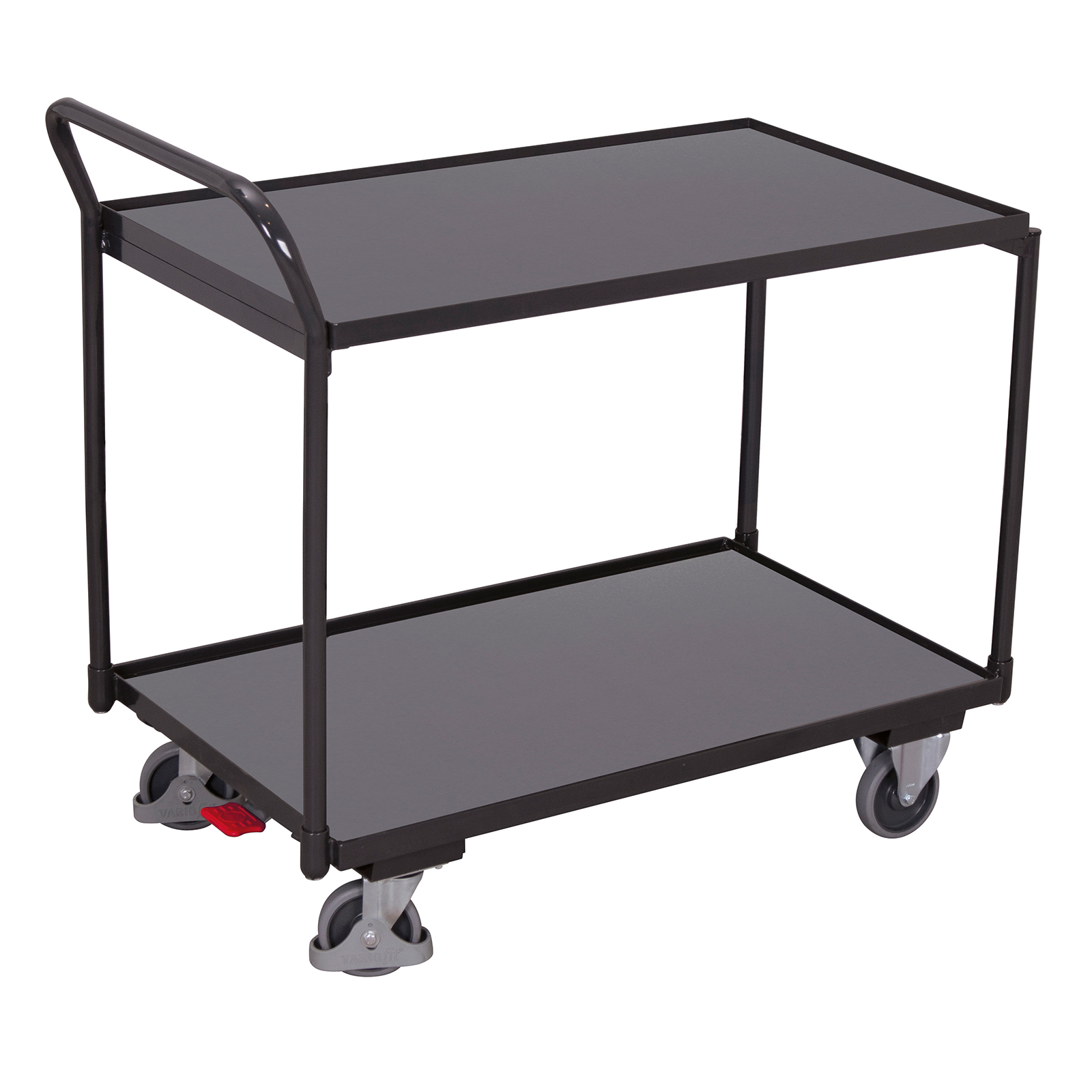 Variofit Tischwagen Mit Gebogenem Schiebegriff Und 2 Ladeflächen 1185x790mm Anthrazitgrau Ral 7016