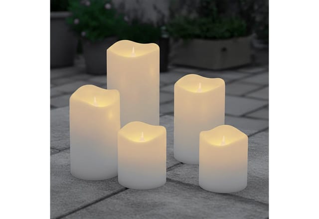 LED Echtwachskerze warm weiß mit Timer 5er Set - 10 / 12,5 / 15 cm - Künstliche Kerzen batteriebetrieben mit Flacker Effekt