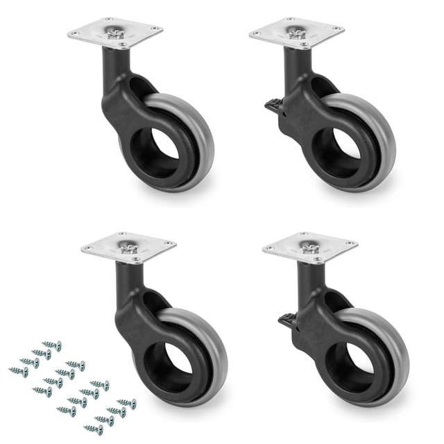 Lot von 4 Rollen Hole 2 mit Montageplatte, Durchmesser 60mm, Stahl und Kunststoff, Kunststoff grau - Emuca