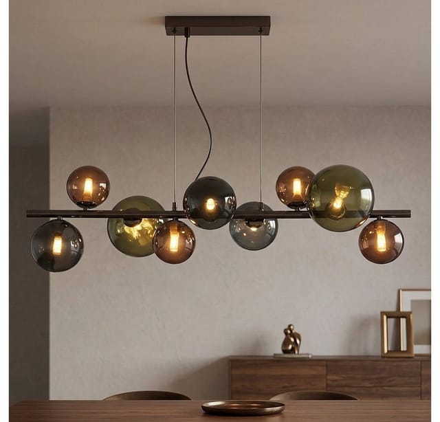 Hängeleuchte Pendellampe Esszimmerleuchte Wohnzimmerlampe Küchenleuchte, Glaskugeln grau Metall, 9 Flammig G9, led 3,5W 350Lm 3000K warmweiß, h 120 cm