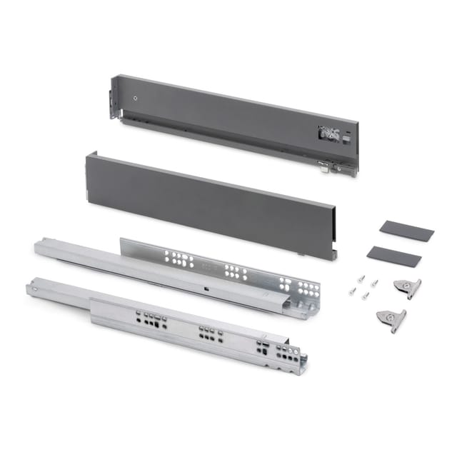 Aussenschublade Vertex mit 3D-Regelung, Höhe 93mm, 40Kg, Tiefe 450mm, Stahl, Grau anthrazit - Emuca