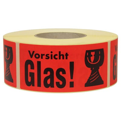 Warnetiketten Maße 145x70mm Papier rot Vorsicht Glas TRANSPAK