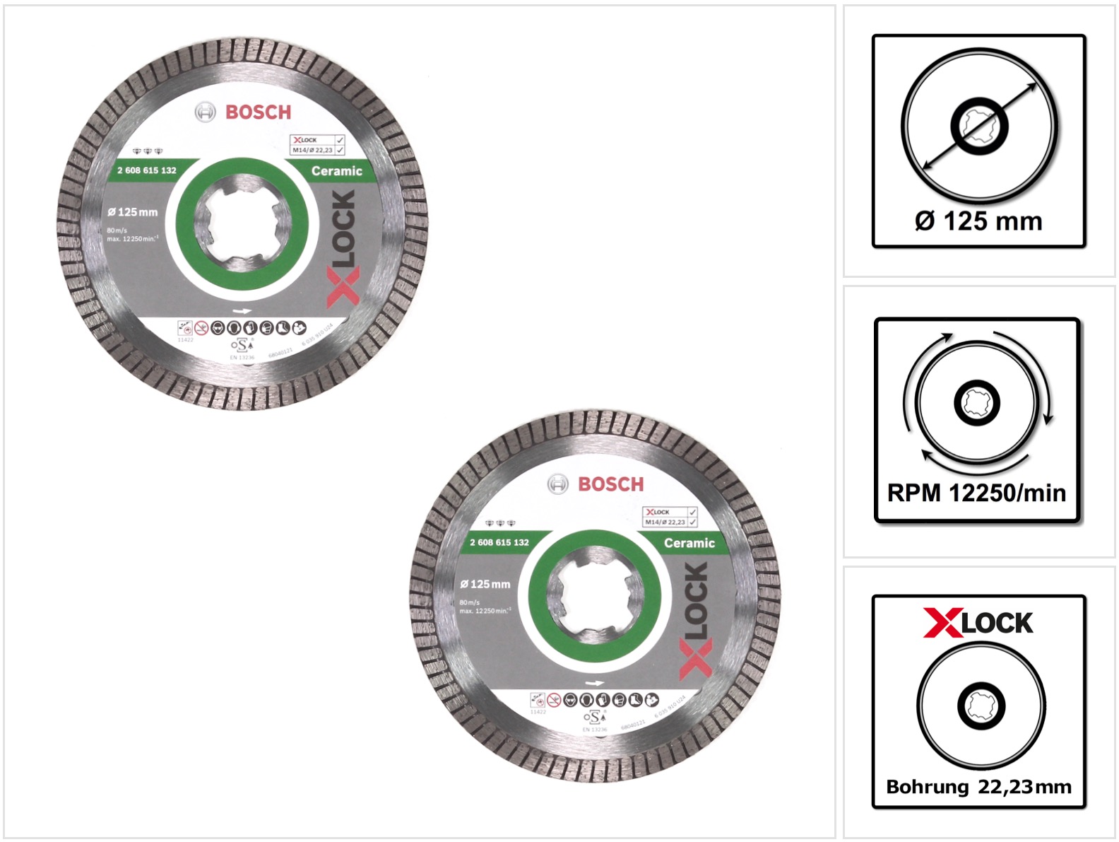 Bosch Diamant Trennscheiben X-lock 125 X 22,23mm Best For Ceramic ( 2x 2608615132 )