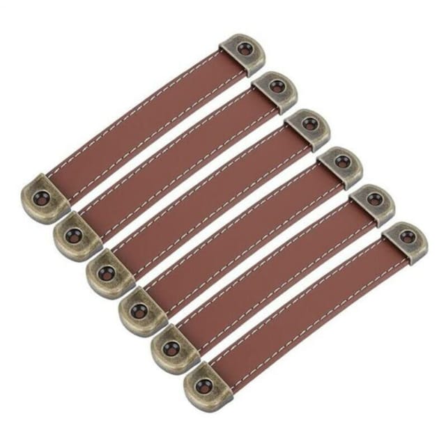 6er-Set Ledergriffe, Vintage-Leder-Schrankgriffe – Möbelgriffe, braune Leder-Küchengriffe, 128 mm Achsabstand