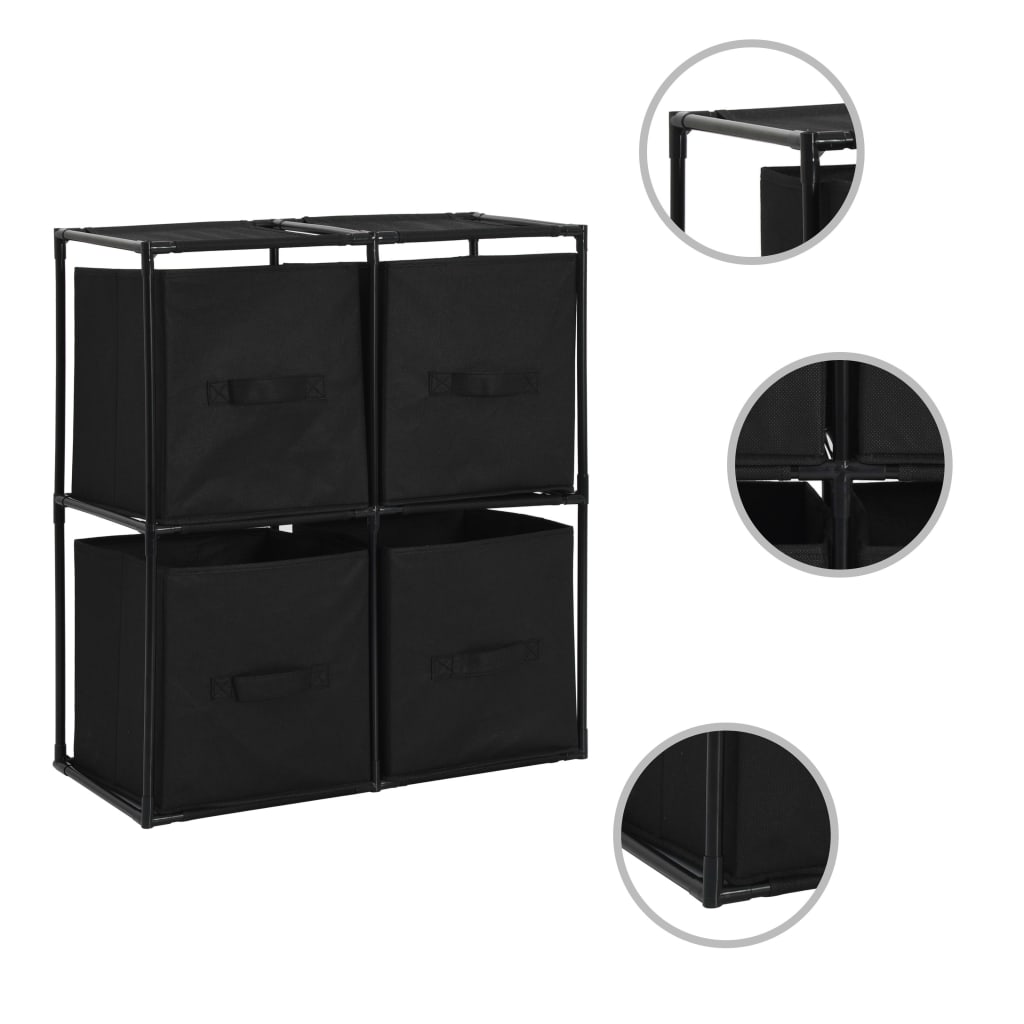 Lagerschrank Mit 4 Stoffkörben Schwarz 63×30×71 Cm Stahl