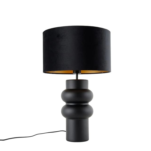 Qazqa - Design Tischleuchte schwarzer Samtlampenschirm schwarz mit Gold 35 cm - Alisia