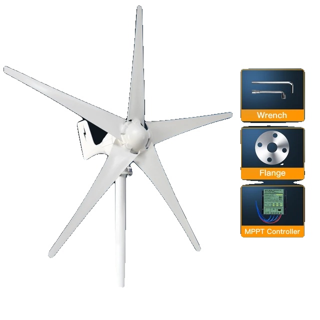 Windkraftanlage, Hohe Effizienz, Robuste Bauweise, 12 V, 500 W, 3 Rotorblätter