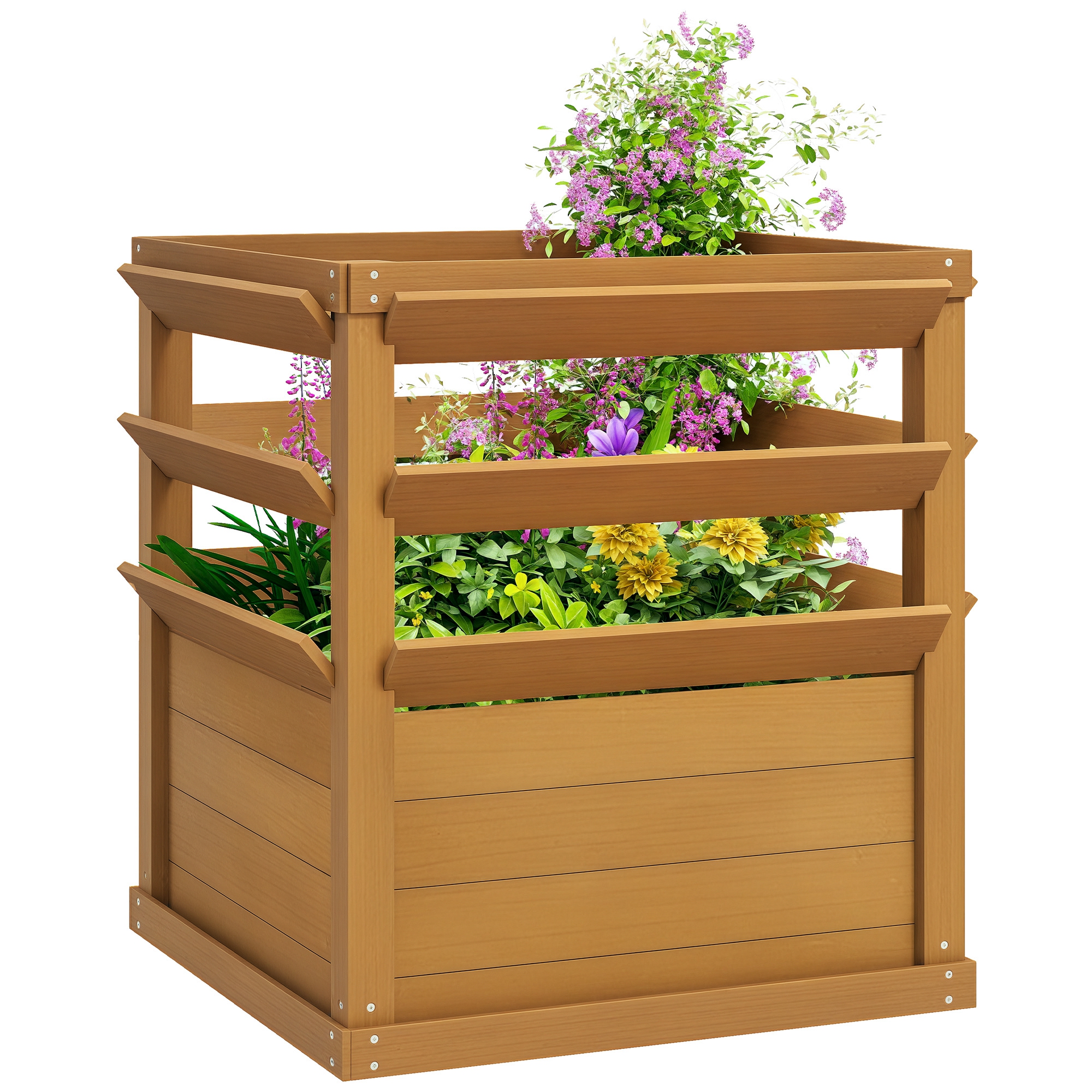Jardinière Avec Treillis, Lit Surélevé De Jardin Fond Ouvert, Bac À Fleurs En Bois 65 X 65 X 73 Cm, Marron Clair
