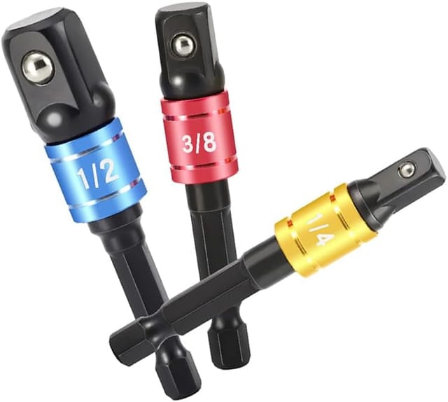 BEBUSINGOTO Steckschlüssel-Adapterset, 1/4", 3/8", 1/2", Sechskant-Steckschlüsseladapter für Schlagbohrmaschine, Akkuschrauber und Schlagschrauber,