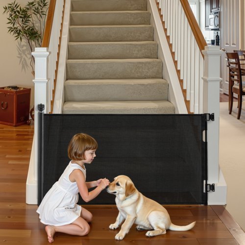 Vevor Einziehbares Babygitter Hundegitter Ausziehbar Auf 143 Cm (b) / 795 Mm (h), Treppenschutzgitter Mit Sicherheitsschloss, Schutzgitter Aus Netzgewebe Für Treppen Flure Drinnen/draußen, Schwarz