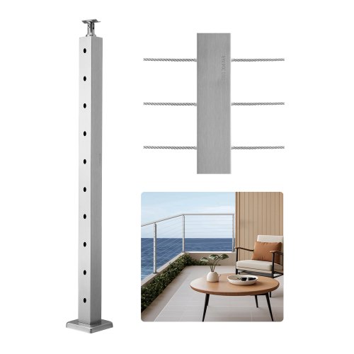 Vevor Kabelgeländerpfosten, 91,4x5x5cm Stahl-deckgeländerpfosten Mit Horizontalen & Vorgebohrten Löchern, Sus304 Edelstahl, Mit Gebogener Halterung, 1 Stk., Silber, 1jzlgzxys91466kzk001v0