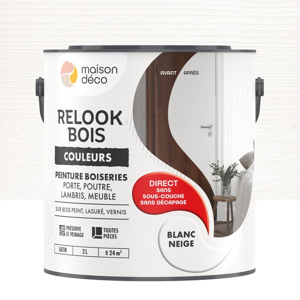 Relook Holzfarbe Maison Deco, Seidenmatt Schneeweiß, 2 L Maison Deco