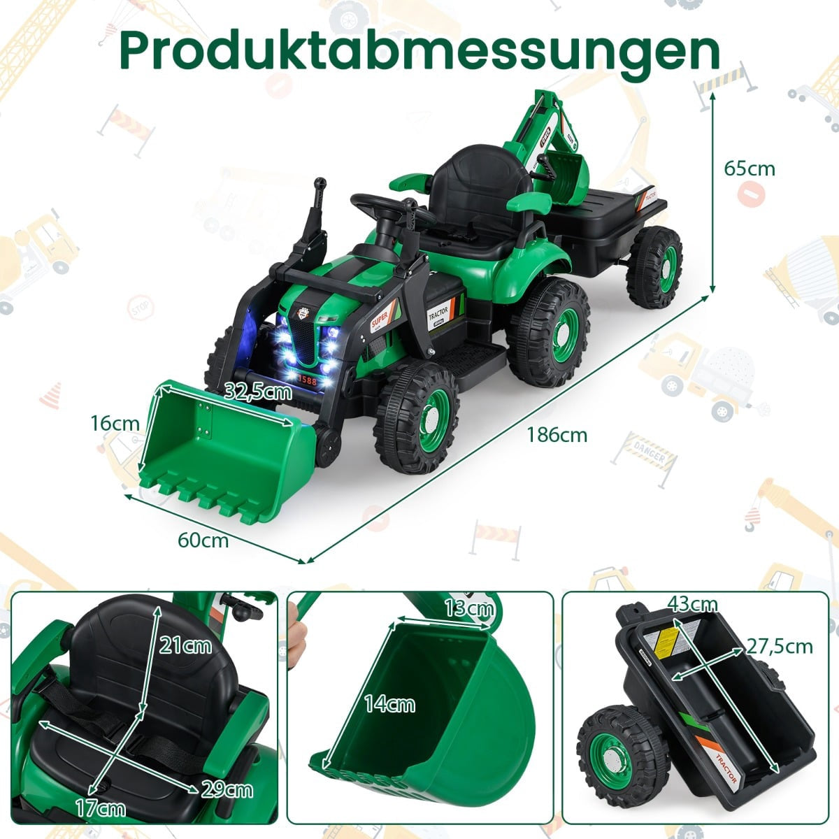 Elektrischer Aufsitztraktor Mit Anhanger Und Fernbedienung - 12 V 211171068 211171068