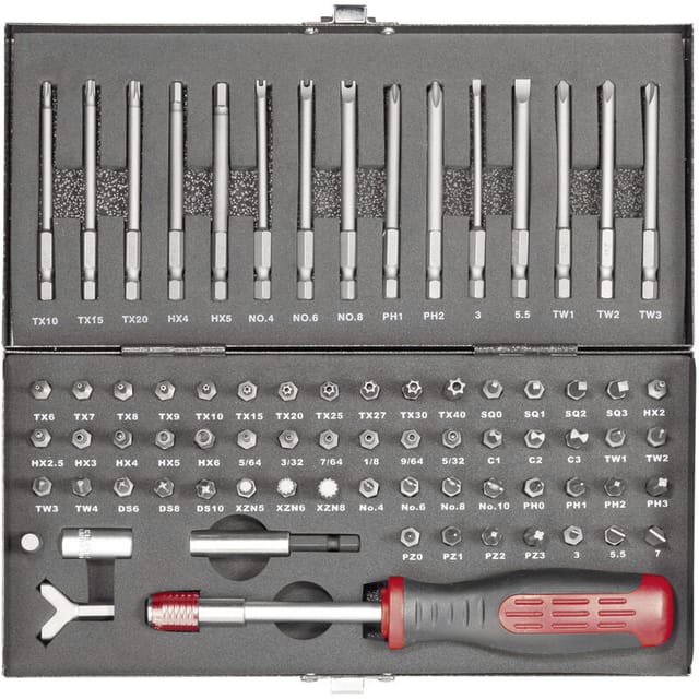 HT02183 820952 Bit-Set 75teilig Schlitz, Innen-Sechskant, Clutch, Tri-Wing, torq, Innen-Vi - Toolcraft