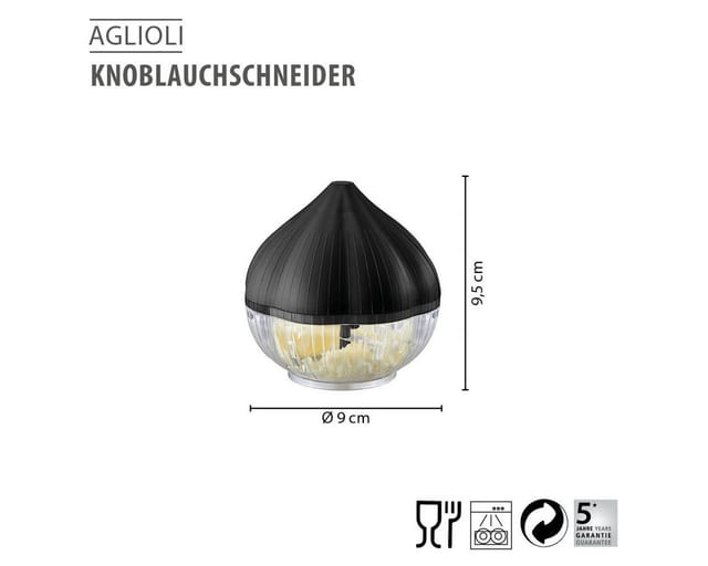 Gefu Knoblauchschneider Aglioli, Knoblauchhacker mit 3 Klingen, Stahl, Kunststoff, Schwarz, 89420