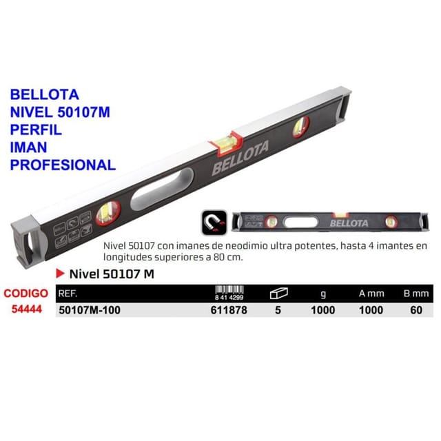 Bellota - Professionelle Wasserwaage 50107M-100 mit Magnetprofil