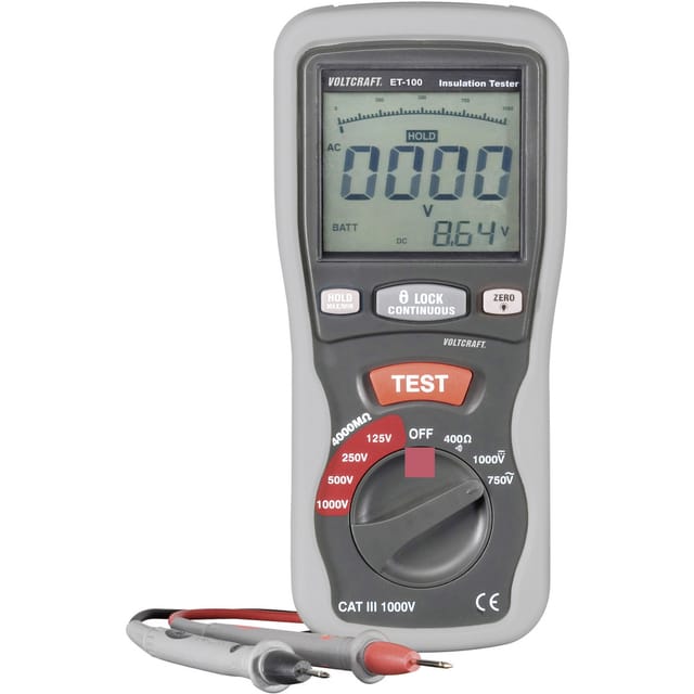 Voltcraft - ET-100 Isolationsmessgerät 125 v, 250 v, 500 v, 1000 v 400 mω