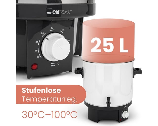 Clatronic - Glühwein Einkochautomat Heißgetränkespender 25L 1800W mit Hahn