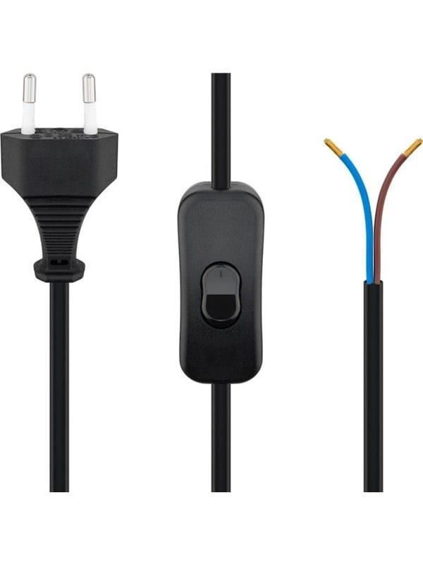 Goobay Euro-Netzkabel mit Schnur-Zwischenschalter, schwarz