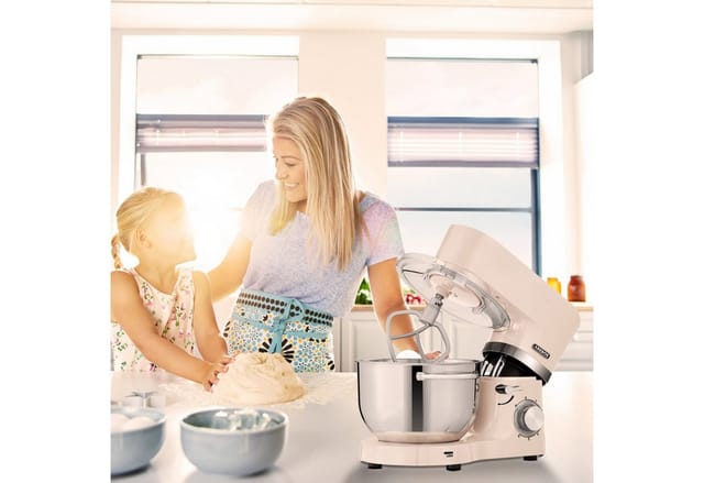Arebos - Küchenmaschine 1500W Creme Knetmaschine mit Edelstahl Rührschüsseln Geräuscharm Küchenmixer mit Rührhaken Knethaken Schlagbesen und