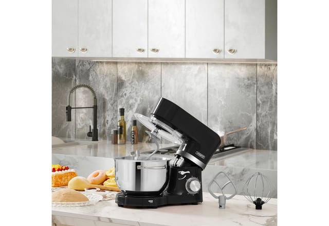 Arebos - Küchenmaschine 1500W Schwarz Knetmaschine mit Edelstahl Rührschüsseln Geräuscharm Küchenmixer mit Rührhaken Knethaken Schlagbesen und