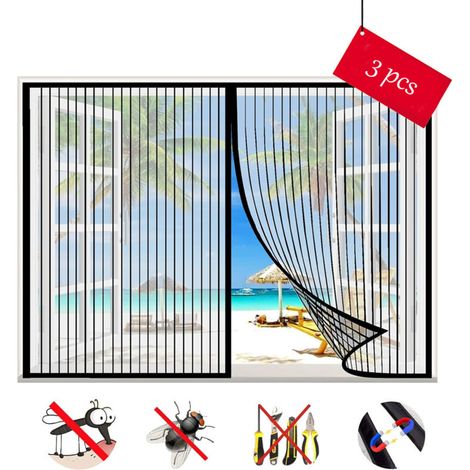 3er-set Magnetische Fenster- Und Türgitter, Selbstklebende Netzvorhänge, Magnetische Türgitter Mit Automatischer Schließung, Für Fenster Und Türen – Schwarz – 120 X 120 Cm (47 X 47 Zoll) Fenstergitter