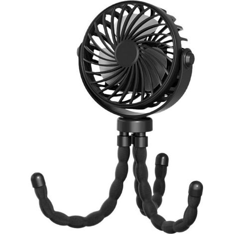 Schwarzer Mini-ventilator Mit Stativ, 360°-drehung, 3 Geschwindigkeitsstufen, Leise, Für Auto Oder Bett