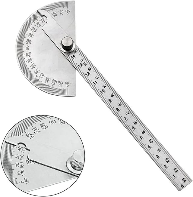 BEBUSINGOTO Rundkopf-Winkelmesser (0–180°), multifunktionaler Winkelmesser aus Edelstahl, ideal für Ingenieure, Maler und Zeichner.