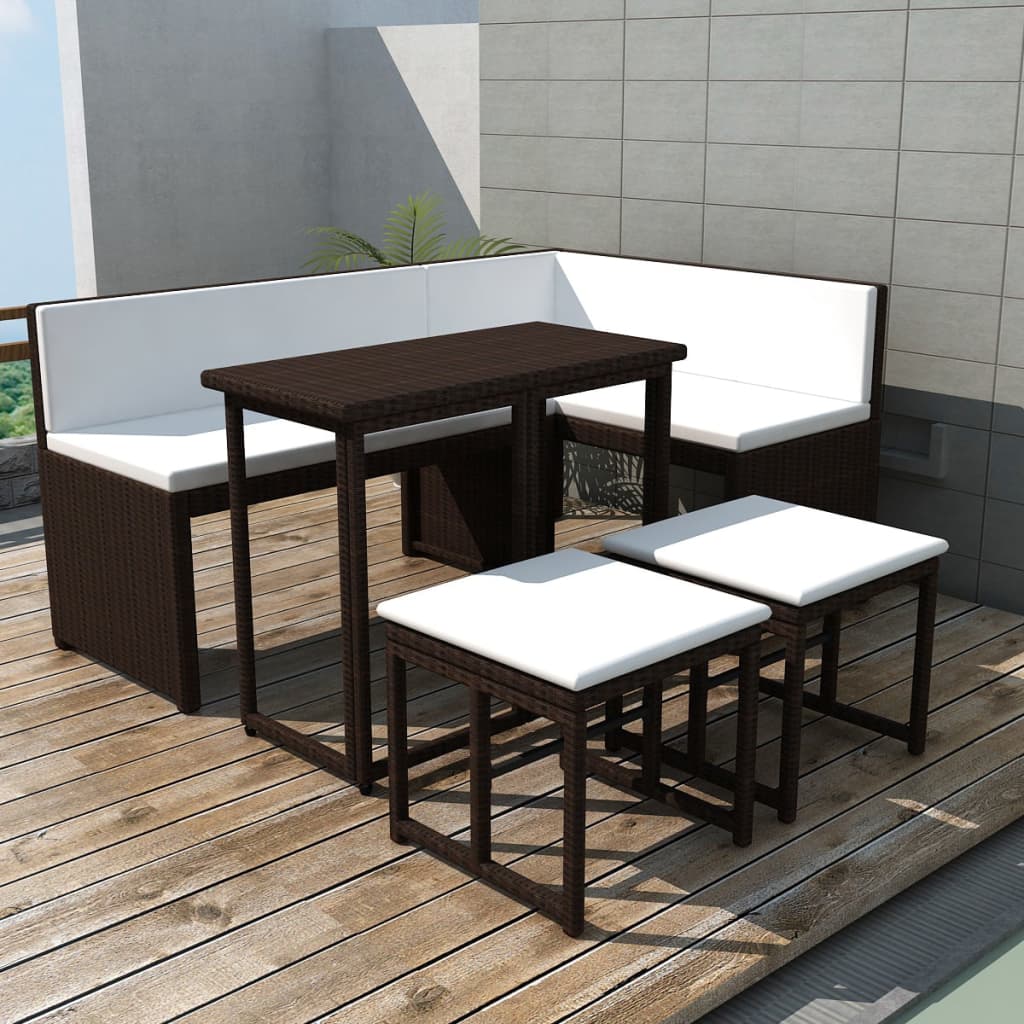 5-tlg. Garten-essgruppe Stahl Poly Rattan Braun