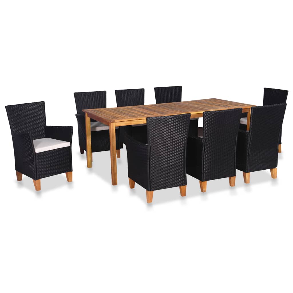 9-tlg. Garten-essgruppe Poly Rattan Schwarz Und Braun