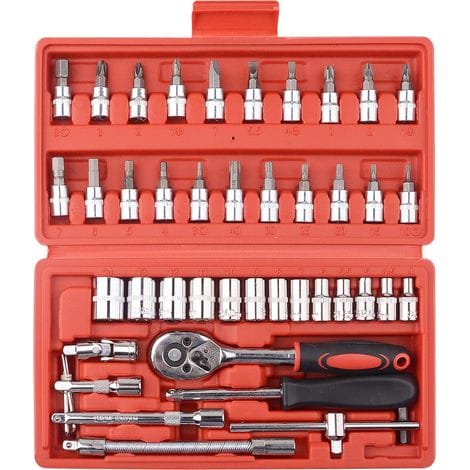 46-teiliger 1/4-zoll-steckschlüsselsatz, Autoreparaturwerkzeug, Ratschen-kombinationsdrehmomentschlüssel