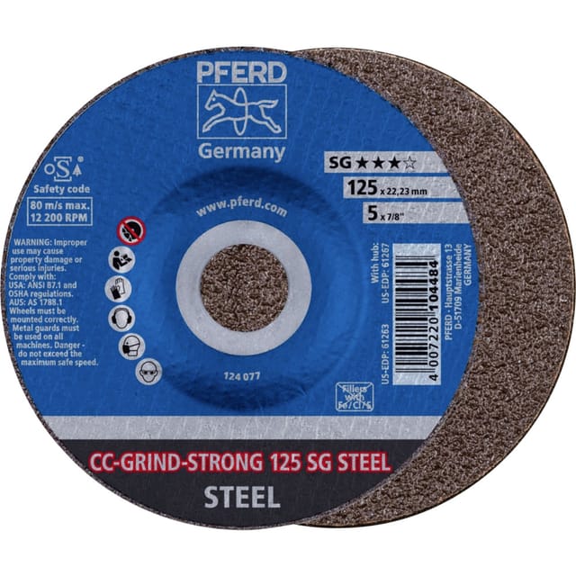 PFERD TOOLS CC-GRIND STRONG Schleifscheibe 125x22,23 mm COARSE Leistungslinie SG STEEL für Stahl