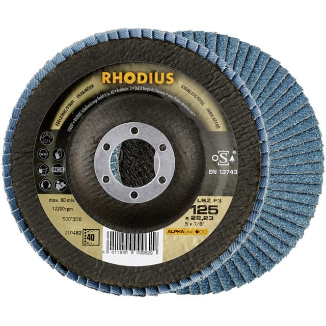RHODIUS LSZ F3, 10 Stück, 115 mm, Korn 60, Fächerschleifscheibe