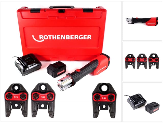 Rothenberger - romax 4000 elektrohydraulische Fitting - Pressmaschine Set Basic mit Pressbacken th 16-20-26 mm