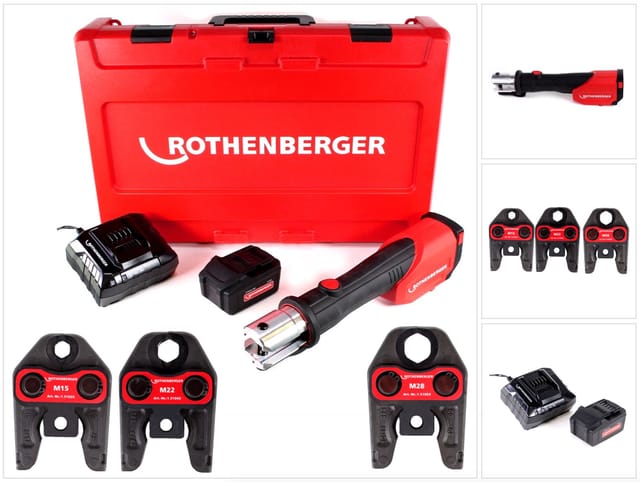 Rothenberger - romax 4000 elektrohydraulische Fitting - Pressmaschine Set Basic mit Pressbacken m 15-22-28mm