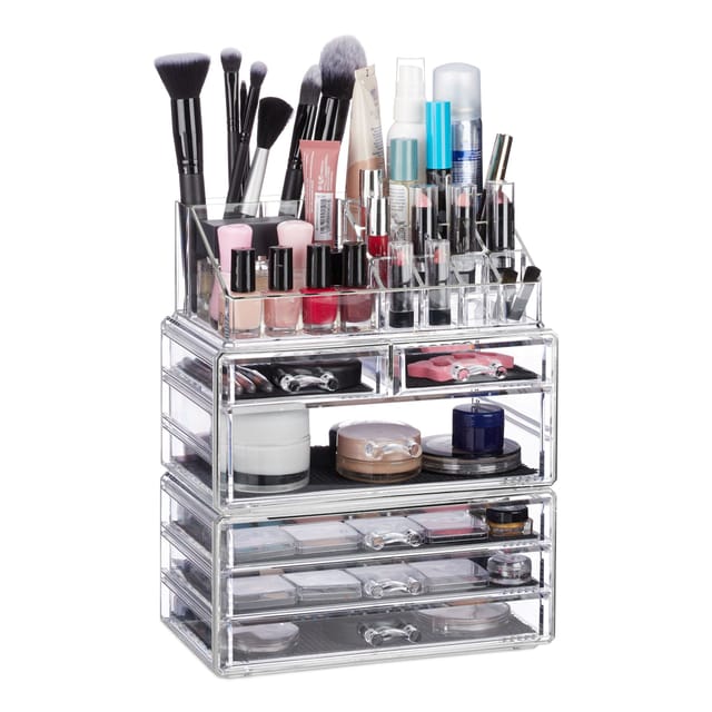 Kosmetikorganizer mit 6 Schubladen, 22 Fächer Make Up Organizer, Schmink-Aufbewahrung aus Acryl, transparent - Relaxdays