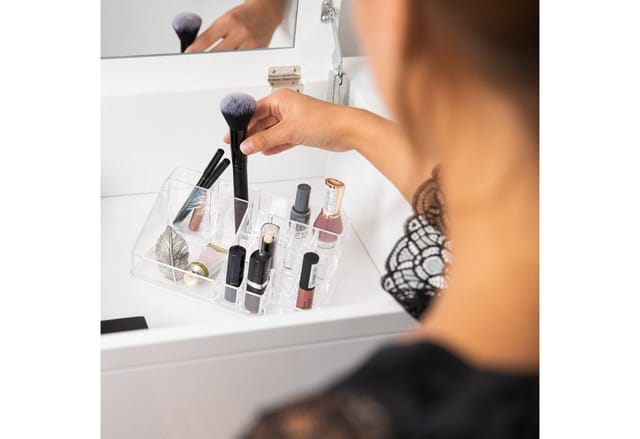Kosmetik-Organizer aus Acryl, Make Up Organizer mit 16 Fächern für Schminke & Lippenstift-Halter, transparent - Relaxdays