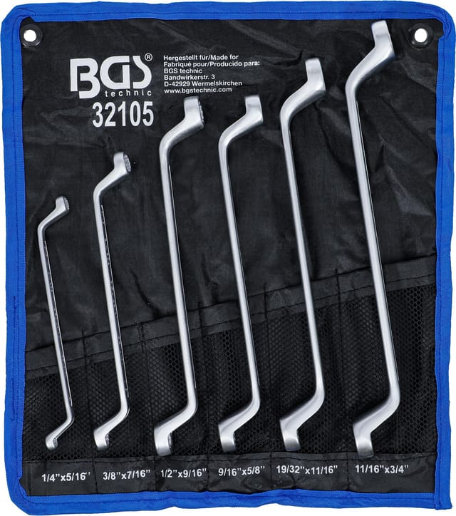 BGS Doppel-Ringschlüssel-Satz tief gekröpft Zollgrößen SW 1/4" - 3/4" 6tlg. - 32105