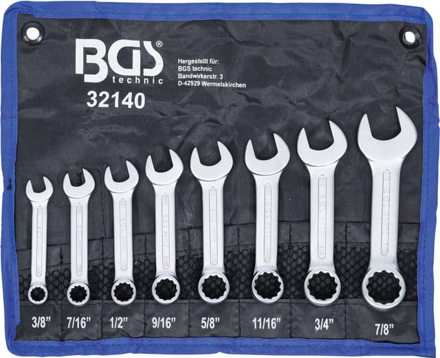 Bgs Technic - Maul-Ringschlüssel-Satz extra kurz Zollgrößen sw 3/8' - 7/8' 8-tlg.